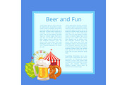 Beer and Fun Poster with Text on Light Blue Square