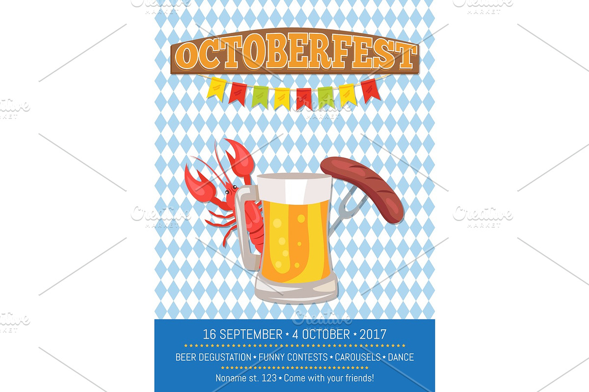 Octoberfest Poster Depicting Beer Mug and Food in Illustrations - product preview 8