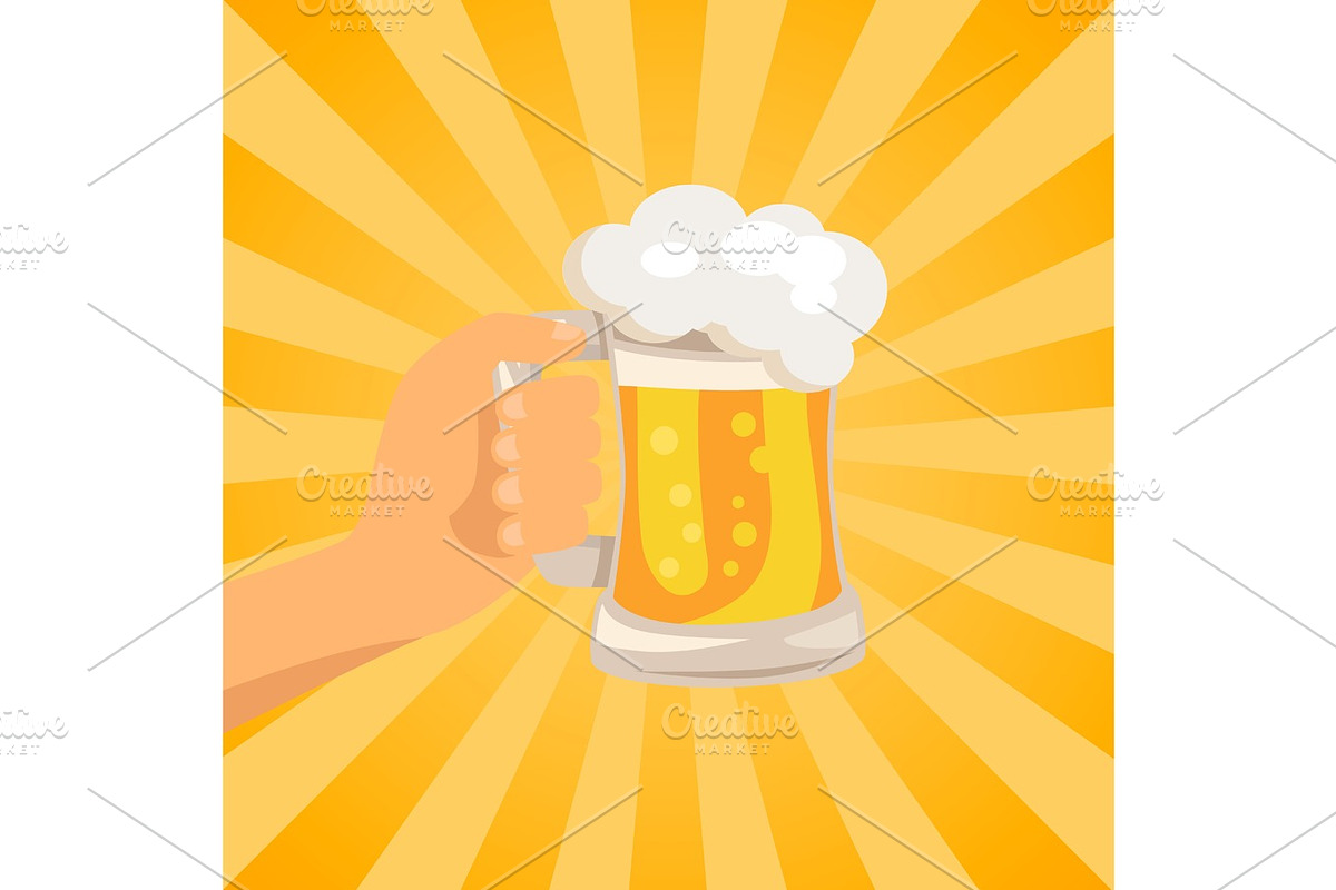 Hand with Traditional Glass of Beer with Foam in Illustrations - product preview 8