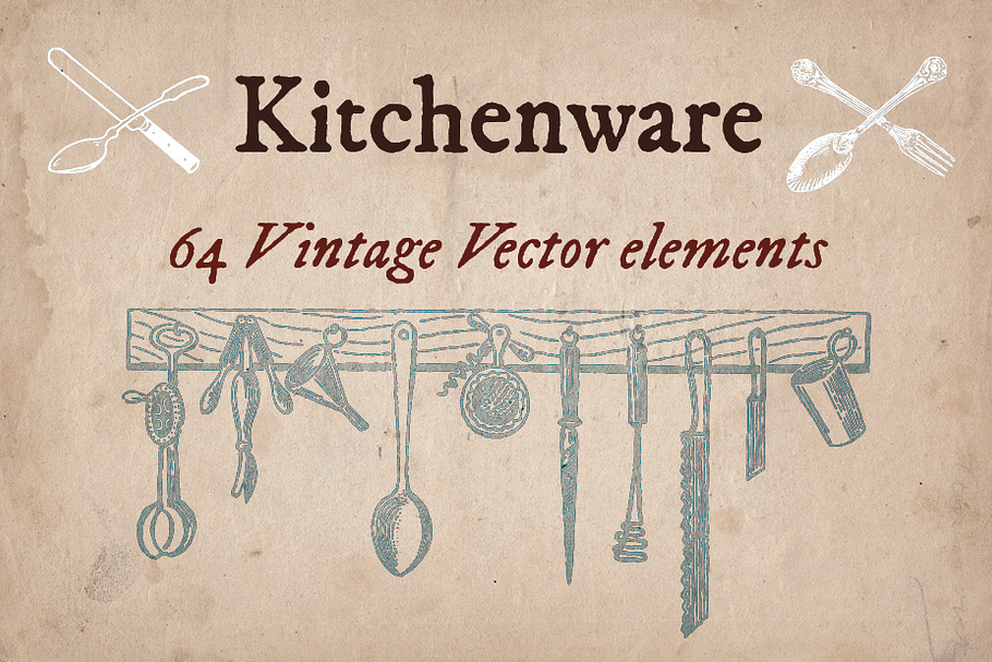 64 Vintage Kitchenware elements in Objects - product preview 8
