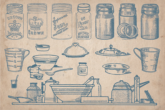 64 Vintage Kitchenware elements in Objects - product preview 2