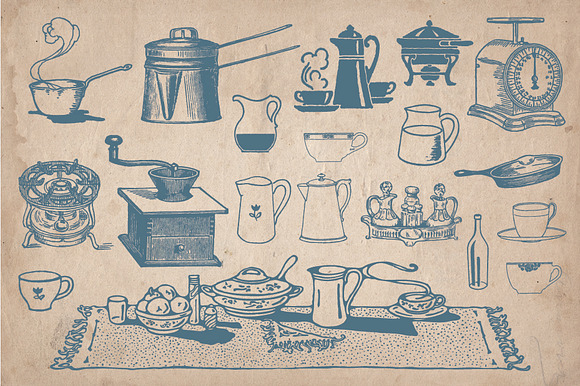 64 Vintage Kitchenware elements in Objects - product preview 3