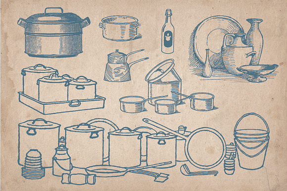 64 Vintage Kitchenware elements in Objects - product preview 4