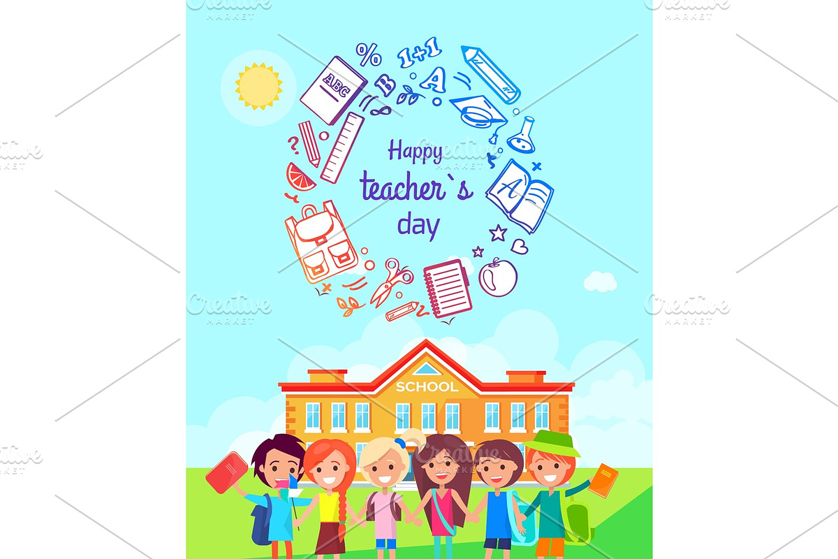 Happy Teachers Day Colorful Vector Illustration in Objects - product preview 8