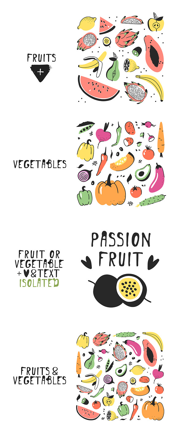 Fruits, vegetables, juices, patterns in Illustrations - product preview 1