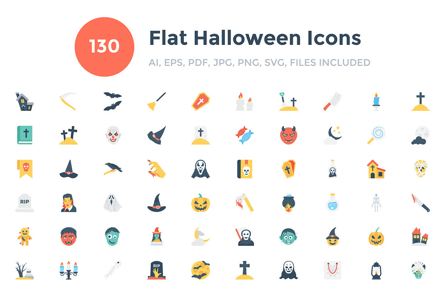 130 Flat Halloween Icons 