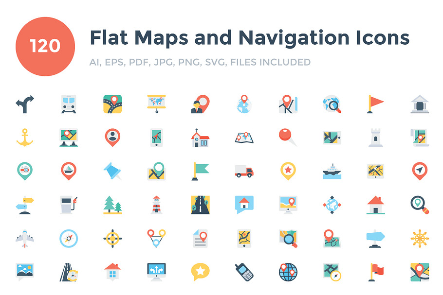 120 Flat Maps and Navigation Icons