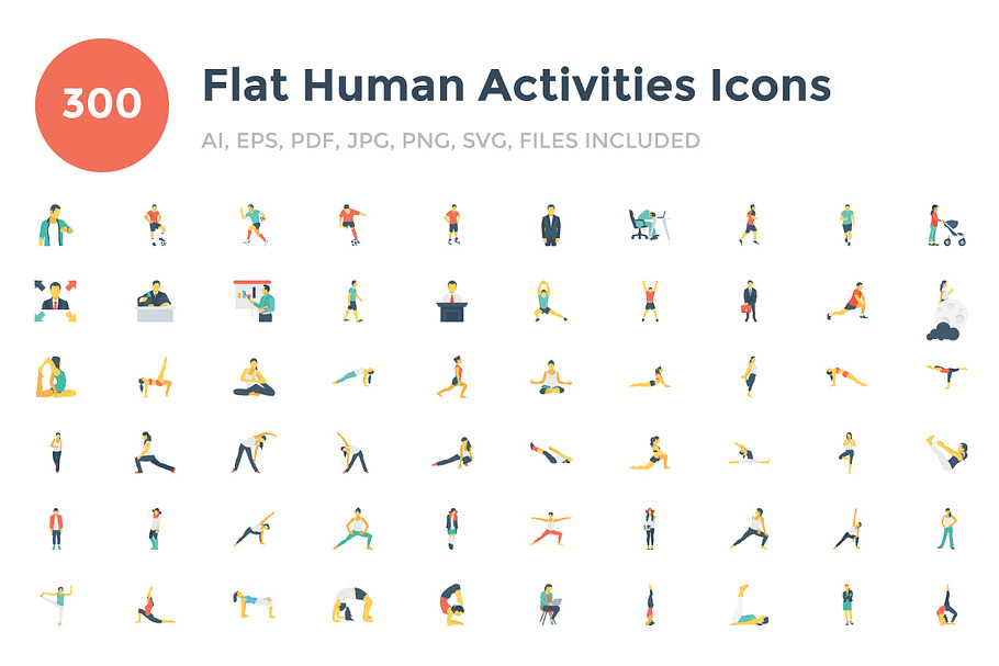 300 Flat Human Activities Icons 