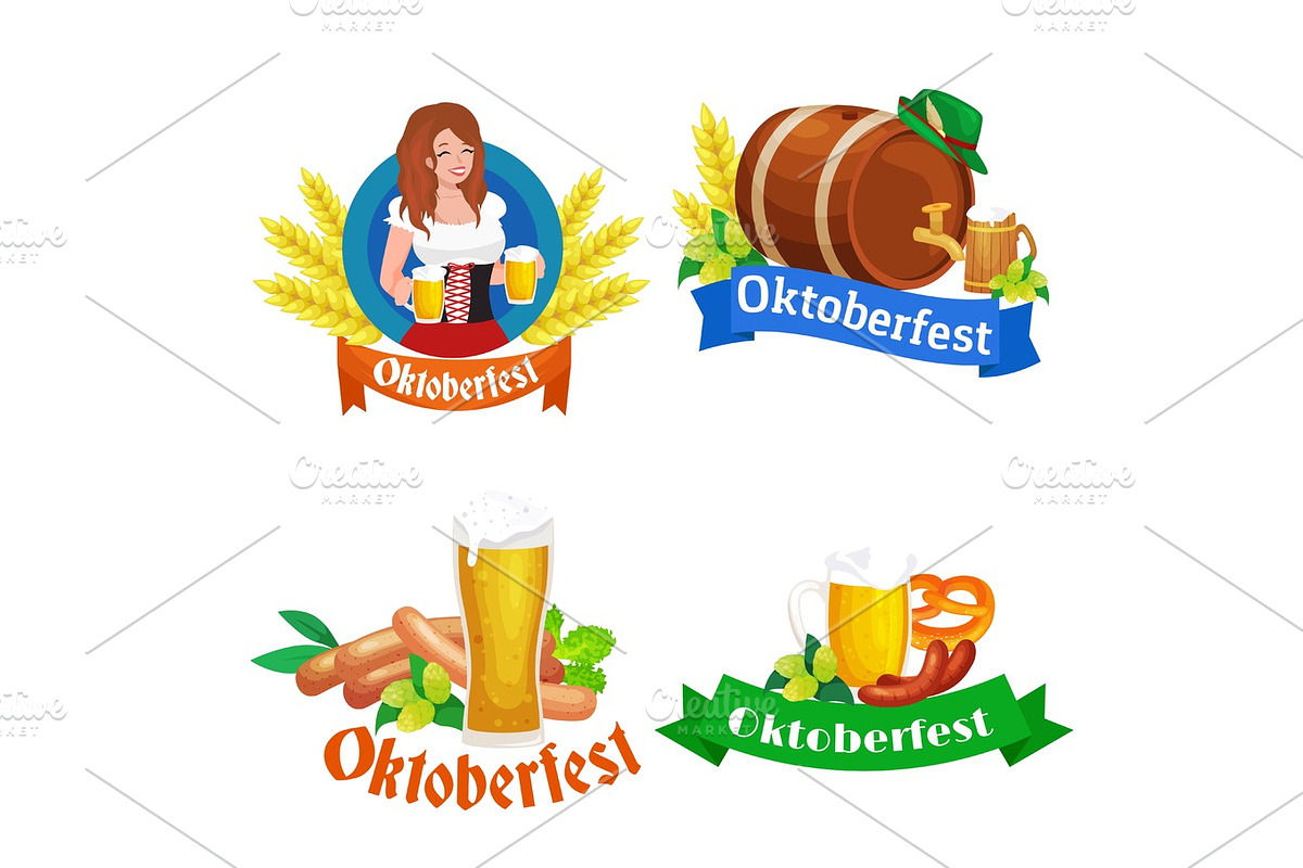 Beer festival Oktoberfest celebrations retro style labels, badges and logos set with  mug on background Vector illustration. in Illustrations - product preview 8