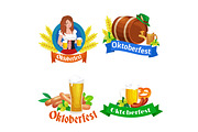 Beer festival Oktoberfest celebrations retro style labels, badges and logos set with  mug on background Vector illustration.