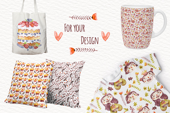 Watercolor sweets and flowers in Illustrations - product preview 6