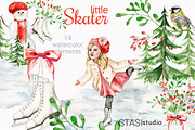 Little Skater Watercolor Clipart