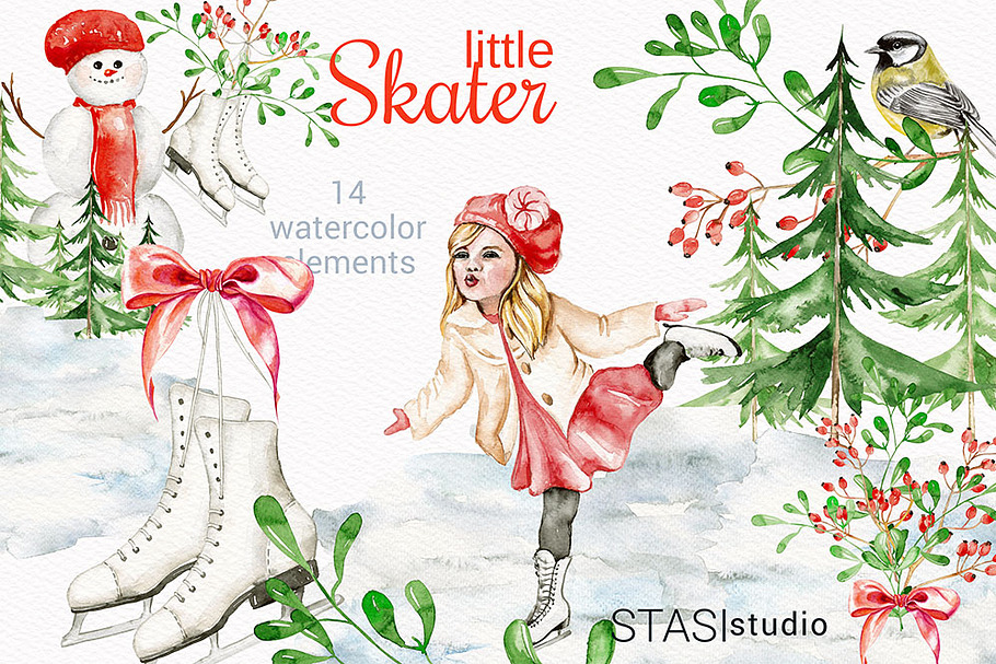 Little Skater Watercolor Clipart