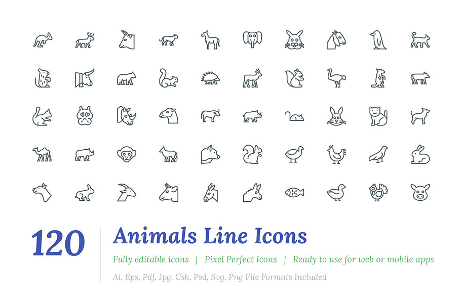 120 Animals Line Icons