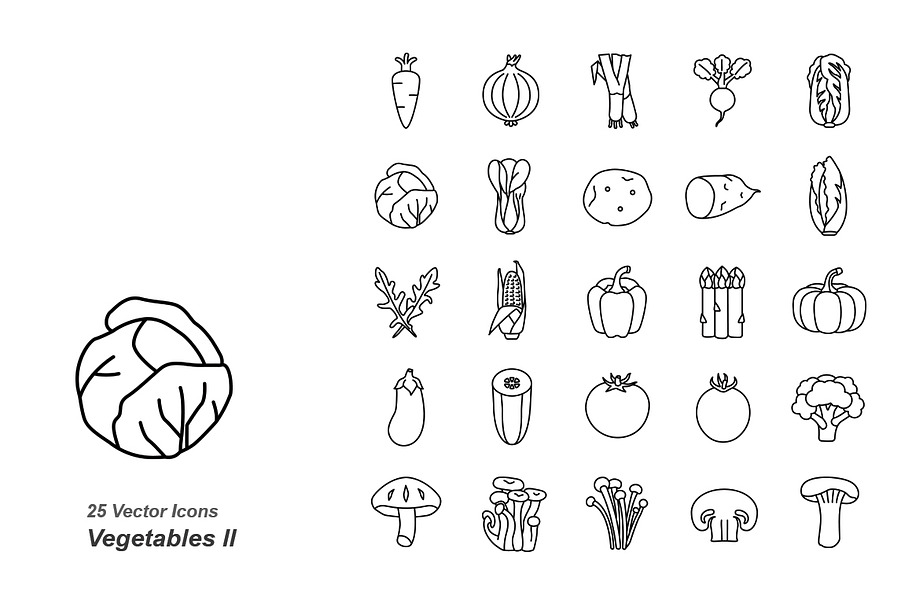 Vegetables II outlines vector icons