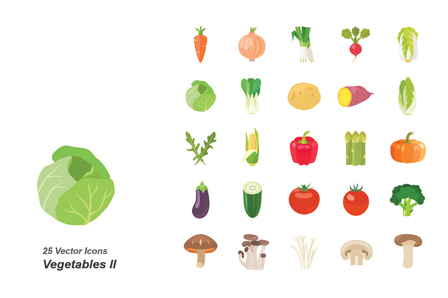 Vegetables II color vector icons