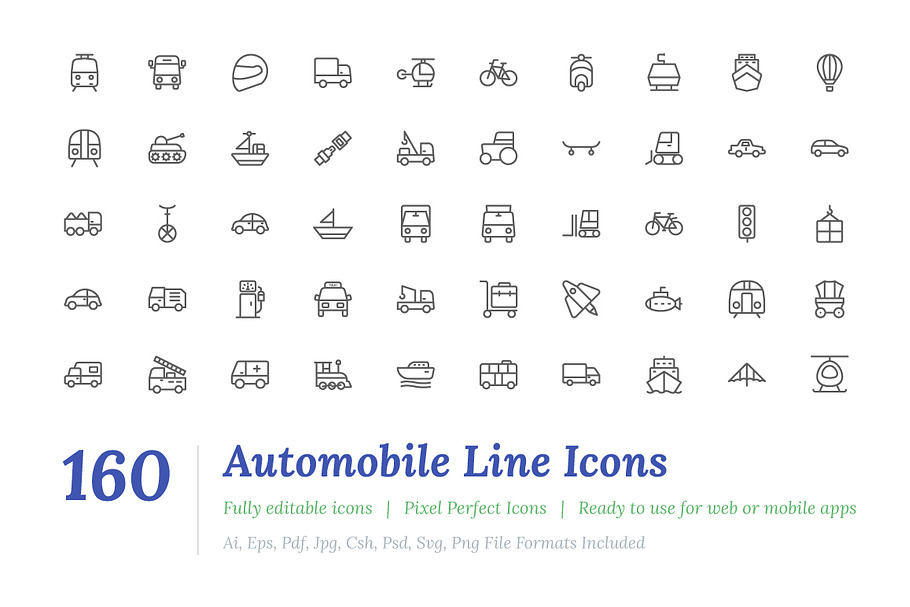 160 Automobile Line Icons