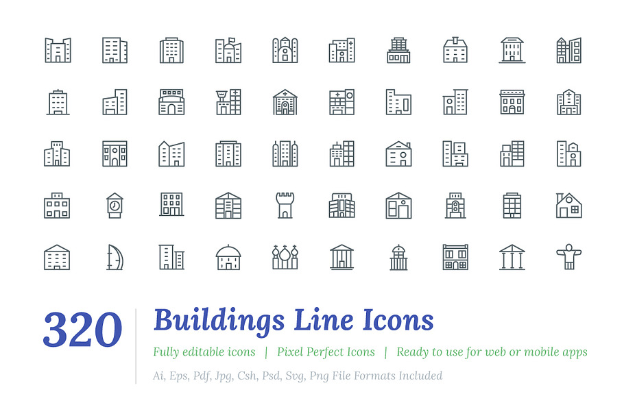 320 Buildings Line Icons
