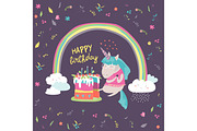 Little unicorn celebrates birthday with a delicious cake