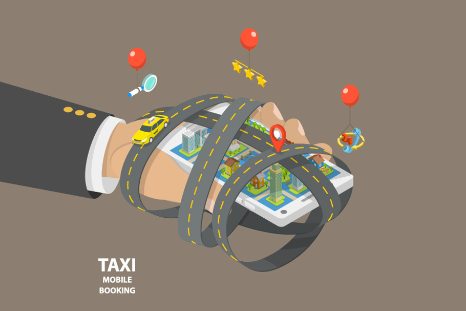 Mobile taxi booking in Illustrations - product preview 8