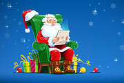 Santa Claus sit in armchair with tab