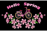 Bike and Cherry Blossom Embroidery Pattern
