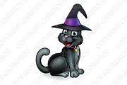 Black Witches Cat Cartoon Character in Hat