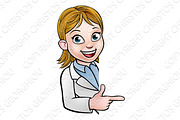 Scientist Cartoon Character Pointing at Sign