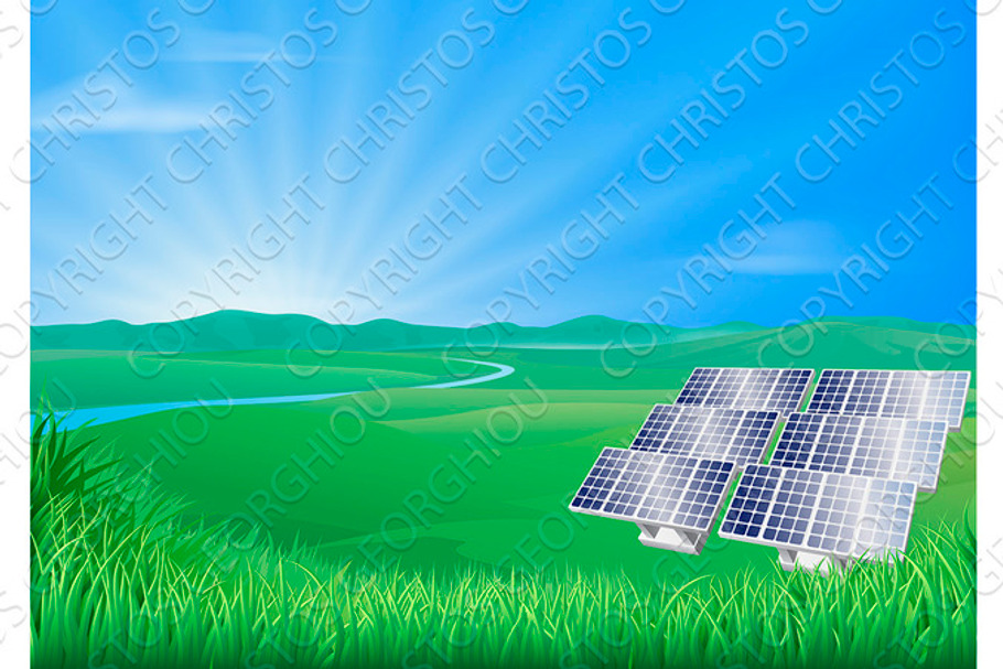 Solar panel landscape illustration 