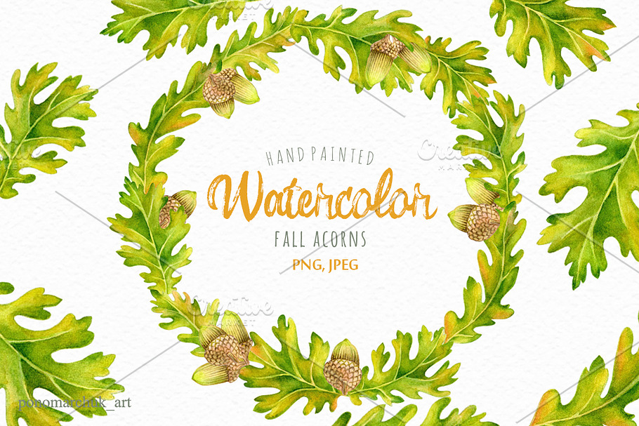 Watercolor Fall acorns collection 