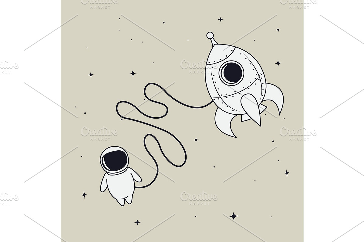 Little astronaut with rock in space in Illustrations - product preview 8