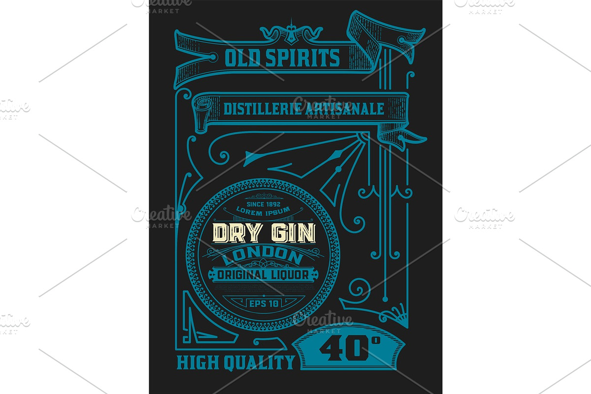 Gin label with floral frame in Illustrations - product preview 8