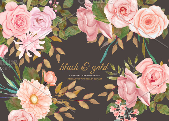Watercolor Blush Gold Rose Clip Art in Illustrations - product preview 2