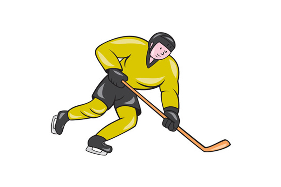 Ice Hockey Player In Action Cartoon