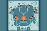 Pipes color isometric concept icons