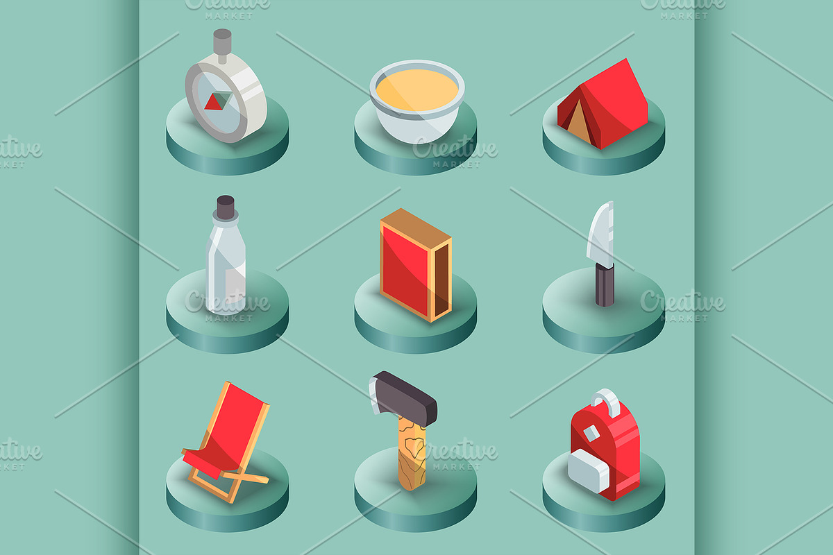 Survival kit color isometric icons in Illustrations - product preview 8