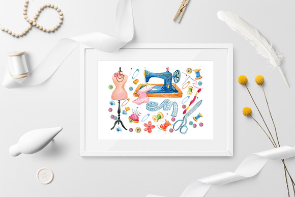 Sewing Machine Clipart,watercolor in Illustrations - product preview 4