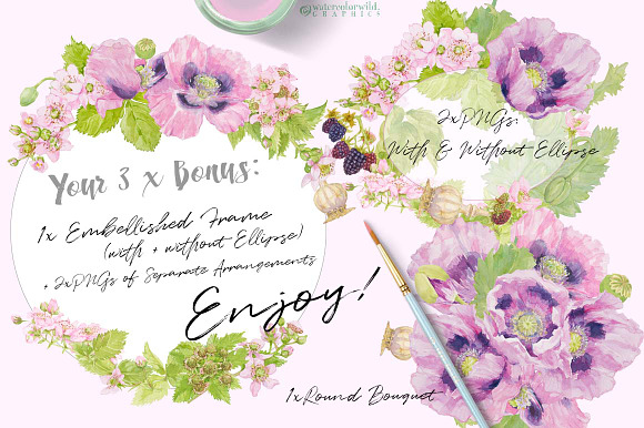 Purple Poppies&Blackberries-Clipart  in Illustrations - product preview 9