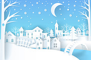 Winter Landscape Vector Illustration Blue &White