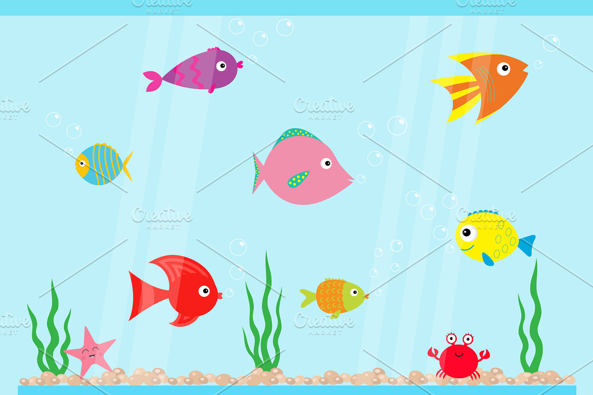 Fish set swimming at aquarium  in Illustrations - product preview 8