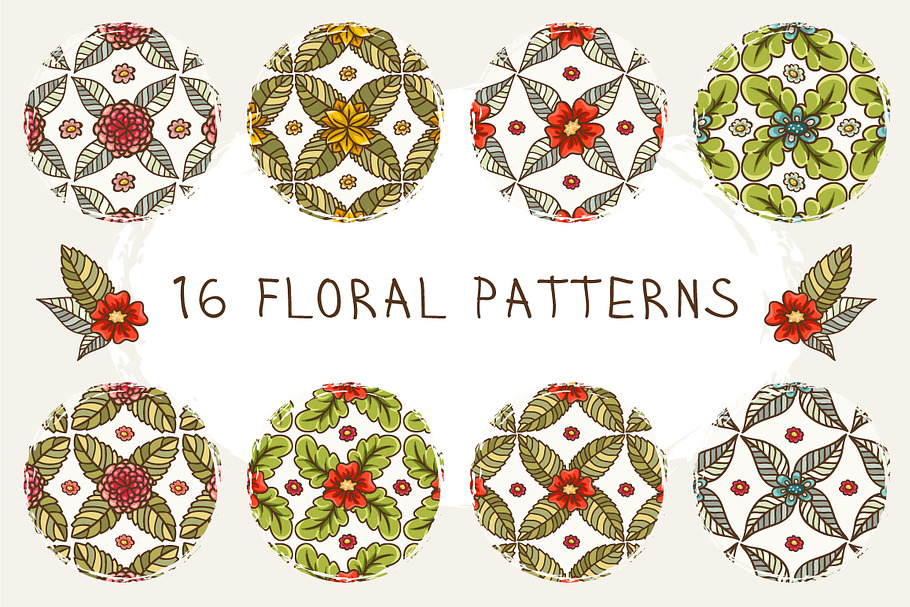 Set of 16 floral patterns in Patterns - product preview 8