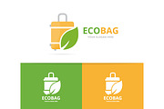 Vector of bag and leaf logo combination. Baggage and eco symbol or icon. Unique travel and organic logotype design template.
