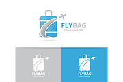Vector of bag and plane logo combination. Baggage and tourism symbol or icon. Unique travel and flight logotype design template.