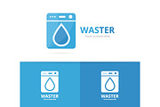 Vector of laundry and water drop logo combination. Washing machine and oil symbol or icon. Unique washer and droplet logotype design template.