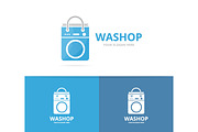 Vector of laundry and bag logo combination. Washing machine and shop symbol or icon. Unique washer and sale logotype design template.