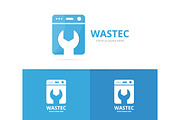 Vector of laundry logo combination. Washing machine and repair symbol or icon. Unique washer and fix logotype design template.