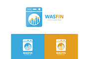 Vector of laundry and graph logo combination. Washing machine and finance symbol or icon. Unique washer and chart logotype design template.