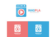 Vector of laundry and button play logo combination. Washing machine and record symbol or icon. Unique washer and audio, video logotype design template.