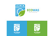 Vector of laundry and leaf logo combination. Washing machine and eco symbol or icon. Unique washer and organic logotype design template.