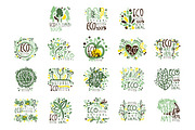 Organic, bio, farm fresh, eco, healthy food set for label design. Ecology, nature vector Illustrations